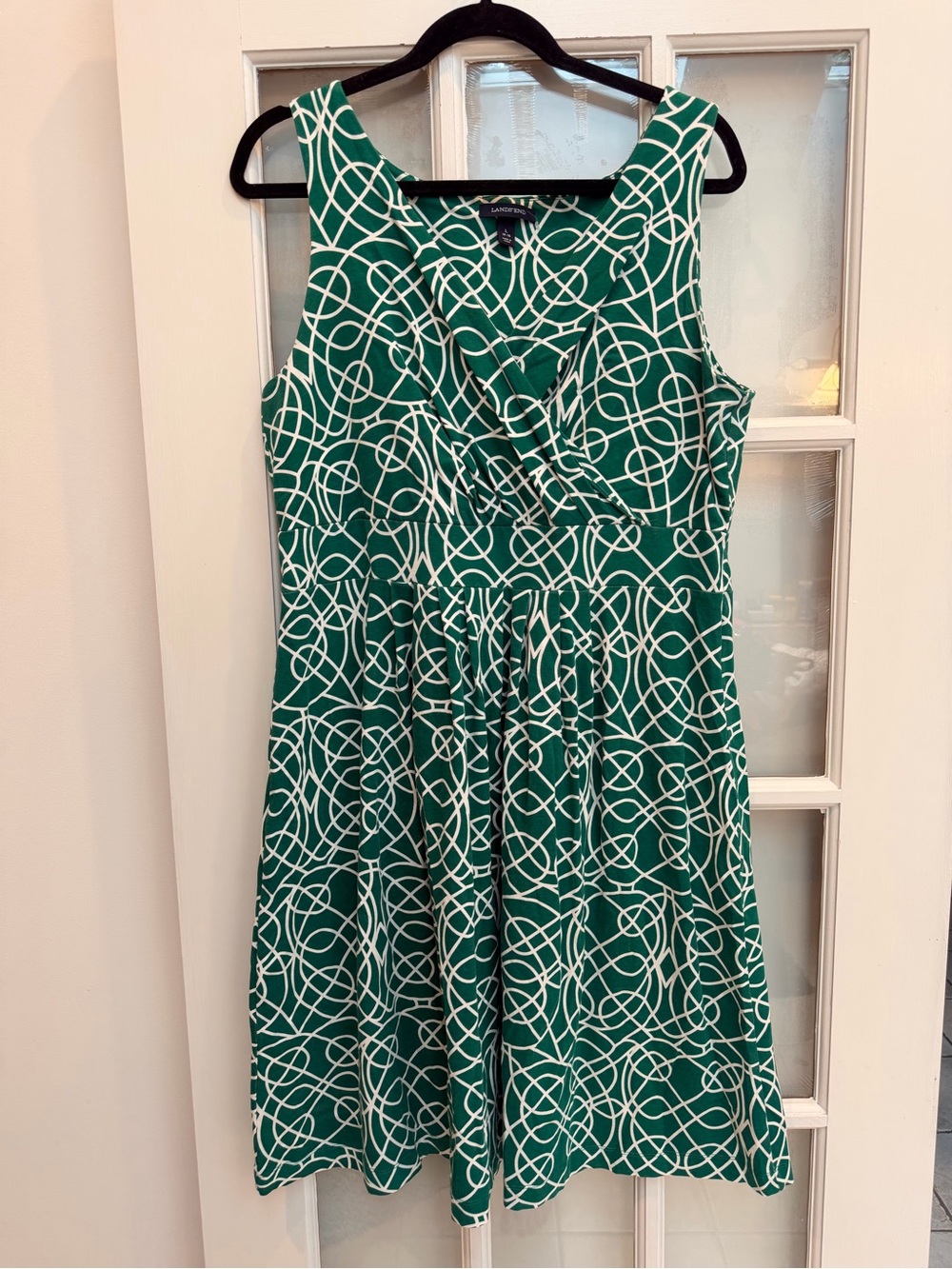 Lands’ End Chic Kelly Green Pullover Green Geometric Midi Dress Plus Size 14 16